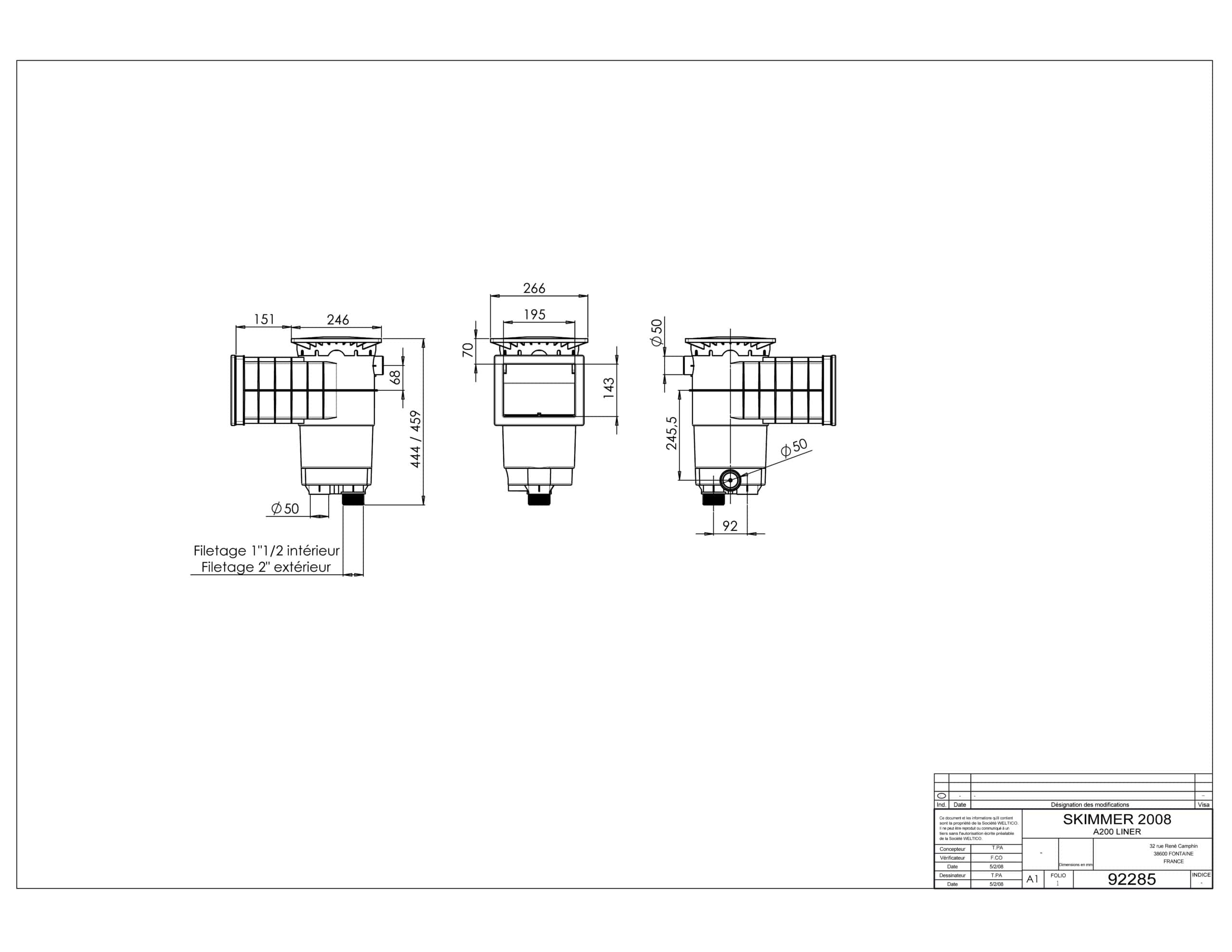 Weltico skimmer A200 Design Anthracite for concrete, liner and shell pools - 2