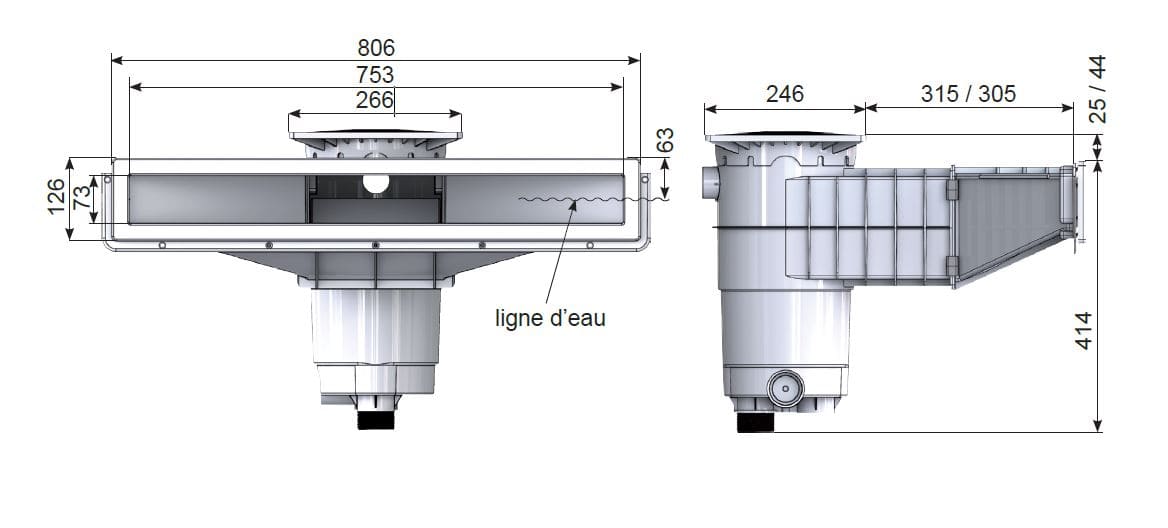 Weltico skimmer A800 design grey for concrete, liner and shell pools - 2
