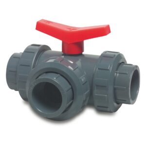 3-way ball valve T-bore PVC-U 25 mm glue socket 10bar DN20 grey type T-bore side connection — main