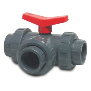 3-way ball valve L-bore PVC-U 50 mm glue socket 10bar DN40 grey type L-bore side connection — main
