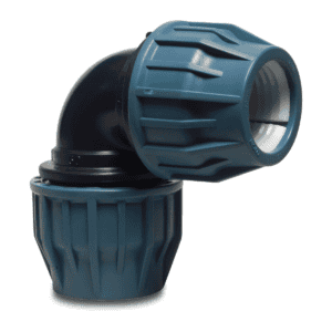 Jason - Coude à 90° en polypropylène, compression, 50 mm, 16 bars, noir/bleu, certifié DVGW/KIWA/WRAS/SVGW - 0706550