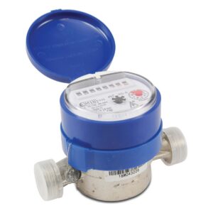Profec Water meter brass nickel plated 3/4" male thread 16bar 0,1A 2m³/h DN20 24VAC blue CE/MID SD-A type single jet — main