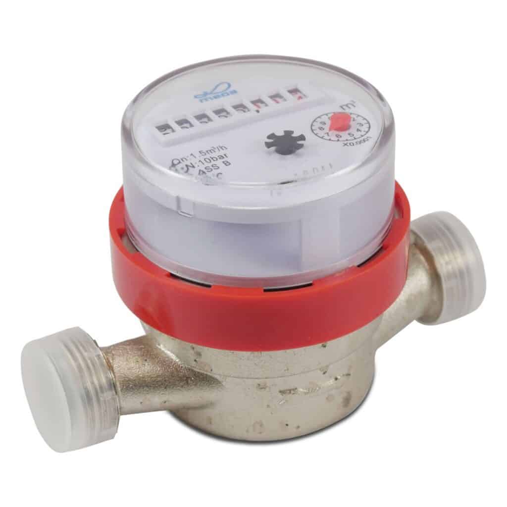 Profec Water Meter Brass Nickel 3/4" Male Thread 1.5m³/h 10bar 24V MID - 1