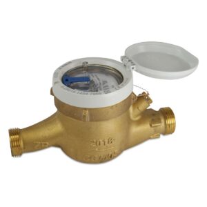 Watermeter van messing, 1" buitendraad, 16 bar, 2,5 m³/h, DN20, messing, KIWA MNK-N, type DS78TBR, horizontaal, met pulsoptie — hoofdmeter