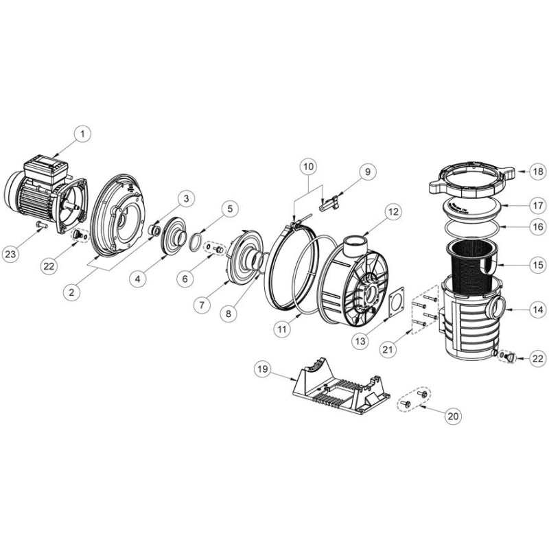 Pentair UltraFlow Plus 2.20 kW single-phase — RP301 — exploded view & spare parts - 1