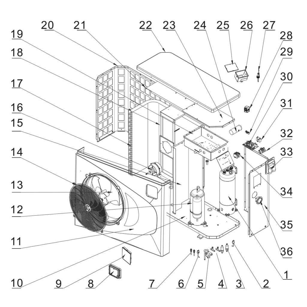 Hydro-Pro Heat Pump, Type P On/Off (Type P14/32) exploded view & spare parts - 1
