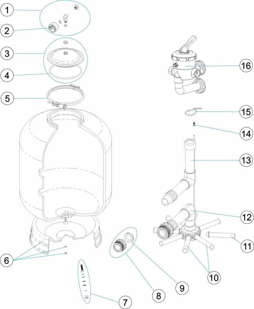AstralPool Verona Filter D.400-500-600 VRN-400-VL — exploded view & spare parts - 1